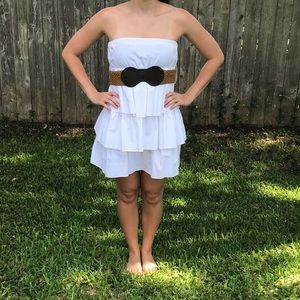 White Strapless Ruffled Tiered  Dress